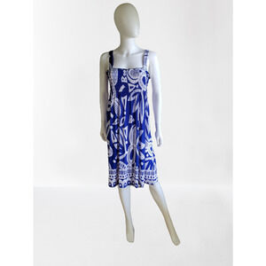 Eros Women's Blue Knee-Length Fit & Flare Tropical Floral Sun Dress, Size: M/L